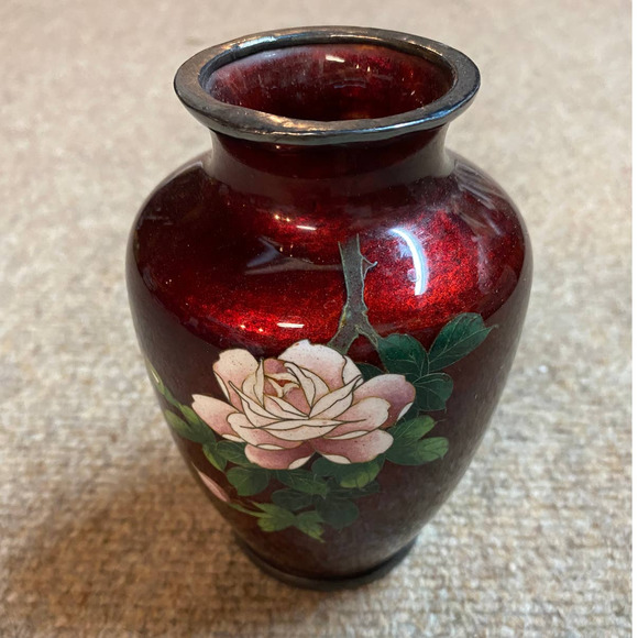 Other - Rare Antique Vintage Red Floral Vase from Japan